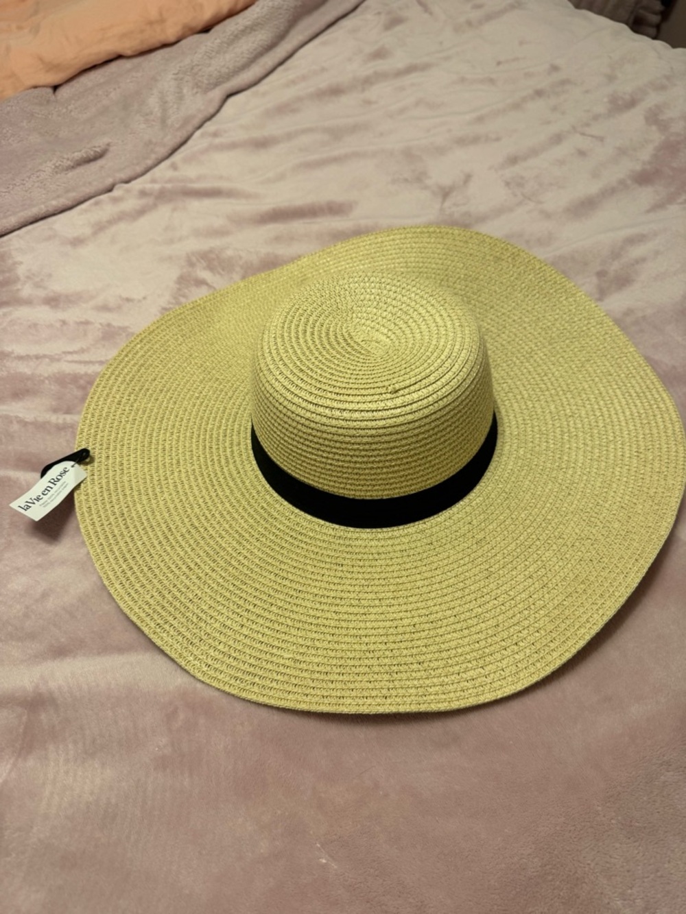 La Vie En Rose Wide Brim Sun Hat - Natural Straw with Black Band